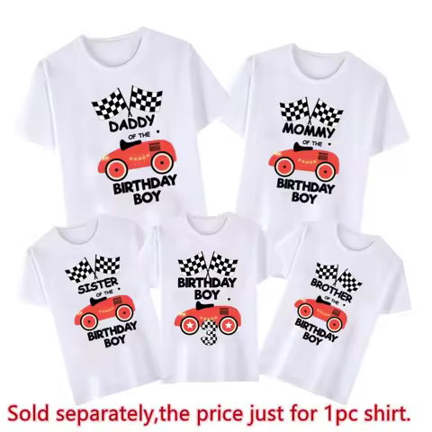 Family Racing Theme T-shirt Birthday Boys Girls Racing Digital T-shirt Dad Mom Brothers sisters Shor