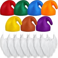Jadive 14-Piece Dwarf Costume Set 7 Dwarf Hat Adults 7 Dwarf Beard White Beard Colourful Pointed Hat