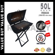 BBQ Grill Outdoor Drum Set Tong Drum 50L BBQ Set Complete With Grill Net Medium Size Suitable For Ho