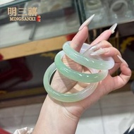 瑪瑙手鐲 高冰半山水玉髓手鐲 漸變青玉鐲子 油青色翡翠色手鐲 女