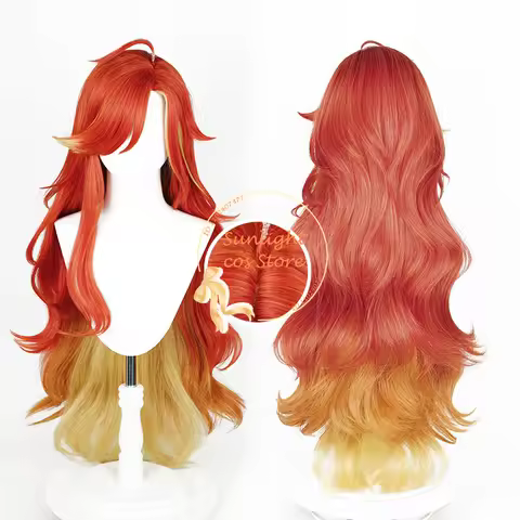 Mavuika Cosplay Wig 100cm Red Golden Wigs Heat Resistant Synthetic Hair For Pyro Archon Haborym Hall