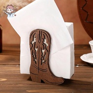 2D Flat Western Cowboy Boot Napkin Holder, retro brown timber stand with an open design and a sturdy