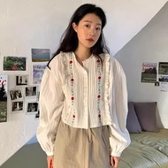 A87|Women's retro classic basic pleated shirt with elegant Korean office pattern gd