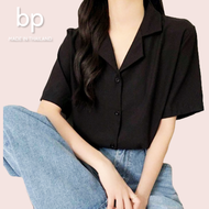 bp เสื้อเชิ้ตแขนสั้น คอปก ผู้หญิง ผ้าไหมอิตาลี สไตล์ KOREA มินิมอล 16 สี