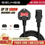 3Pin UK Plug to C13 Power Cord For Server/Kettle/UPS Power Cable Fused SELMES | 13A 250V~ Pure Coppe