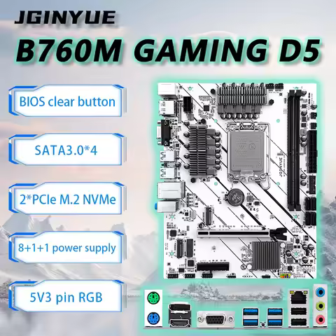 JGINYUE B760 Motherboard M-ATX LGA1700 Support Core i3/i5/i7/i9 12th 13th 14th 12400F/13400F DDR5 De