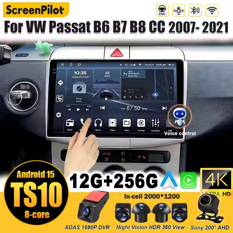 For Volkswagen VW Passat B6 B7 B8 CC 2007- 2021 Android 15 Car Radio Multimedia Video Player GPS Nav
