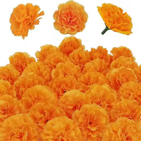 Large Marigold Flower Heads Silk Artificial Marigold Fake Flower Diwali Day Of The Dead Decorations