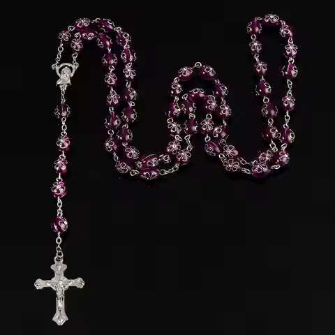 Catholic Crystal Pearl Rosary Catholic Rosary Premium Pearl Cross Necklace Beads Cross Religious Pen