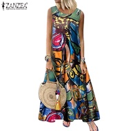 ZANZEA Women Sleeveless Printed Loose Plus Size Maxi Dress