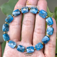 สร้อยข้อมือหินแท้ 100% " อะพาไทต์ " Apatite กำไลหิน หินนำโชค หินมงคล เสริมโชค