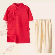 MERAH Red Chinese Cheongsam Set 3 in 1 Boy Cheongsam Chinese New Year clothes baby boy Red Chinese N