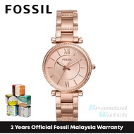 [Official Warranty] Fossil ES4301 Women's Carlie Three-Hand Rose Gold-Tone Stainless Steel Watch