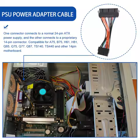 Atx Power Supply Cable 24 Pin to 14 Pin Cable Replacement Compatible with A75 H81 Q65 Q77 Ts140 Ts44