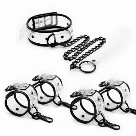 Transparent PVC Adjustable Handcuffs Ankle Cuffs Collar Neck Manacle Restraints Set Toys Couples sex