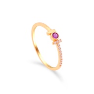 MERAH MEGAN JEWELLERY MINIMALIST BAR RING + 916 GOLD RED STONE