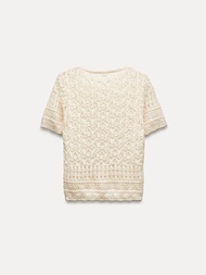 Authentic ZARAˉ Spain 2024 Summer New Womens Artificial Pearl Buckle Mesh Knitted Short Sleeve Jacke