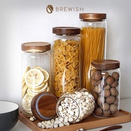 BREWISH 100% Airtight Glass Jar 1250mL Food Storage Jar BPA FREE Spice Glass Container wt Wooden Lid