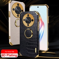 Luxury Crocodile Pattern Leather Plating Case For Honor X9b Car Magnetic Ring Stand Back Cover Honor