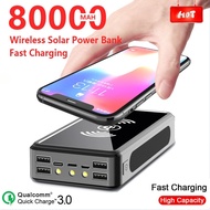 High Capacity 80000mAh Wireless Solar Powerbank 4 USB Fast Charger with LED Light for Iphone Huawei 
