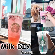 Reusable Starbucks Color Changing Cold Cups Plastic Tumbler with Lid Reusable Plastic Cup 24 oz Summer Collection Starbucks Tumbler Cups Starbucks Reusable Cup starbucks reusable cup with straw Plastic tumbler with straw Tumbler Transparent Cold Wa