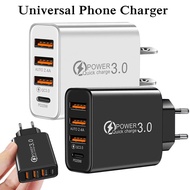 5V/2A US/EU Plug 4 Ports USB C Fast Charger / 20W USB Type C Charger Charge 3.0 Mobile Phone Charger