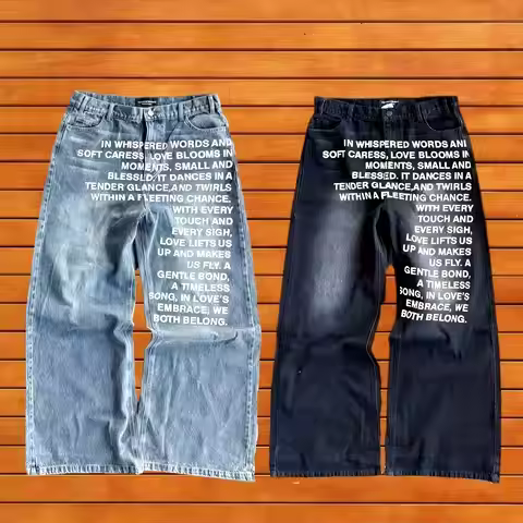 blue jeans vintage Fashion Y2K Wideleg pants Harajuku Hip Hop Streetwear Letter Printing Jeans Gothi