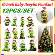 12-Piece Acrylic Grinch Ornament Set Grinch Baby Pendant Christmas Tree Decoration Funny Cartoon