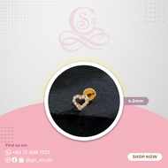 TITANIUM ASTM F-136 STUDDED SHINY HOLLOW HEART (GOLD)