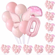 10pcs/set  New Pink Butterfly Mushroom number Balloon Girl Birthday Party Decoration Balloon