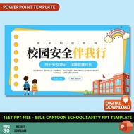 1-Set PPT Blue Cartoon School Safety PowerPoint Template | PPT Editable High Quality Template (SW109