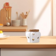 [UsusexaMY] Porcelain Garlic Keeper Canister Pumpkin Shape Round with Lid Snacks Candy Cellar Pot Ga