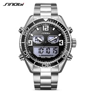 SINOBI Men's Watches Dual Display Analog Digital LED Luminous 316 Steel Chronograph Sports Waterproof Quartz Wristwatch Relojes SYUE