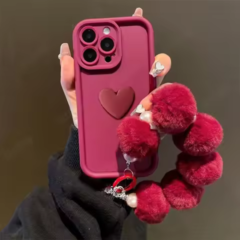 3D Love Heart Plush Chain Phone Case For Realme 5 6 7 8 9 10 11 12 13 14 Pro Plus 5G 4G Realme 8i 9i