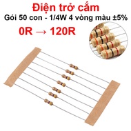 (100C) Plug-in resistor 1/4W 4 color rings ±5% - value 0R to 120R