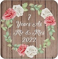 Designsify Gifts, 7th Anniversary 7 Years As Mr & Mrs 2022, Drink Coaster B Mat Wipe-Clean Non-Slip 