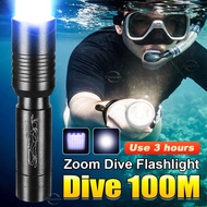 Diving 100M Underwater Lantern Led Rechargeable Portable Zoom Professional Underwater Lantern IP68 Waterproof Diving Flashlight
