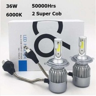 Alithai Led Headlight H4 Socket Cob 36w C6 White Light SUPER BRIGHT 6000 K Dimmer Value 1 Pair