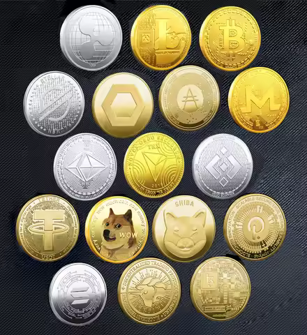 Bitcoin BTC ETH ADA XLM SHIB DOGE XRP SOL DOT LINK LTC UNI Coin Physical Metal Crypto Currency Coin