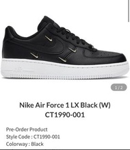 99新 Nike Air Force 1 LX Black CT1990-001 Sneakers 黑色波鞋