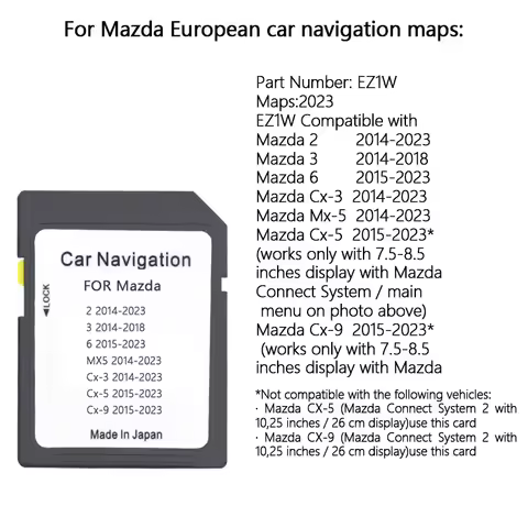 For Mazda Navigation SD Card EZ1W / 2 / 3 / 6 / CX3 / CX5 / MX5 / CX9 GPS SD Card 2023 Car Map SD Ca