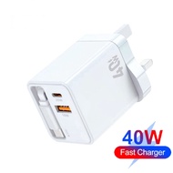 40W UK/US/EU GaN Phone Charger Adapter PD Retractable Cable Quick Charging Adapter PD 20W For Andrio