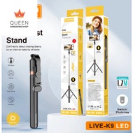 Tongsis Tripod Bluetooth Selfie Stick 3 in 1 K9 LED PRO Remote Handphone 170cm 1.7 Meter Led Fill Li