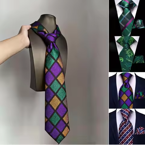 Colorful Classic Men Necktie & Pocket Square 2Pcs Set Formal Wedding silk Business Accessory