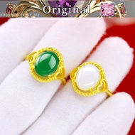 Yellow 916 gold green chalcedony opening female ring Vietnam 916 gold living mouth 916 gold jade love female r wellso