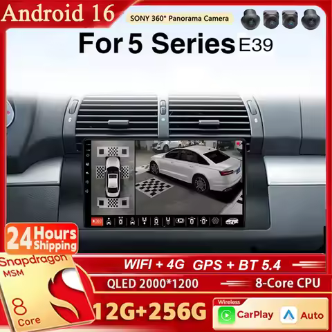 Android 16 Car Radio Navigation Multimedia Stereo Player Carplay&Auto For BMW 5 Series E39