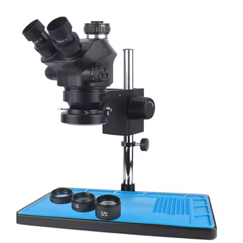 Industrial Lab Jewelry Electronic 7X 50X Simul Focal Stereo Trinocular Microscope with 1.0x 0.5x 2.0