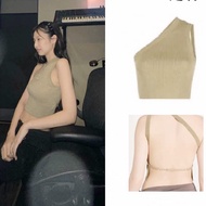 Áo Ba Lỗ Dệt Kim Màu Kaki Gợi Cảm Jennie Blackpink Áo Hở Lưng Vai Chéo Màu Trơn Mùa Hè 2023 Áo Ba Lỗ