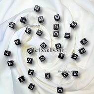 (CHOOSE LETTER) Black Square Letter Beads / Bracelet Letter Beads / Round Beads / Handicraft Beads