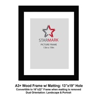Starmark A3+ Picture Frame WOOD with Matting, A3 Plus Frames -13inx19in-13 inches x 19 inches - 1 Pc